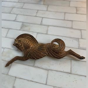 Vintage Gold Tone Leaping Etruscan Roman Style Horse Brooch